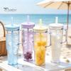Clear Plastic Water Bottle with Straw And Lid, 40oz Large Capacity Tumbler BPA-free Drinking Cup Handle, Leak Proof Sports for School Travel Reusable