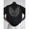 European Size Men's Black Short Sleeve T-Shirt with Wing & Feather Back Print - Soft 100% Cotton Loose Fit Casual Tee for Gym, Sports & Casual Attire