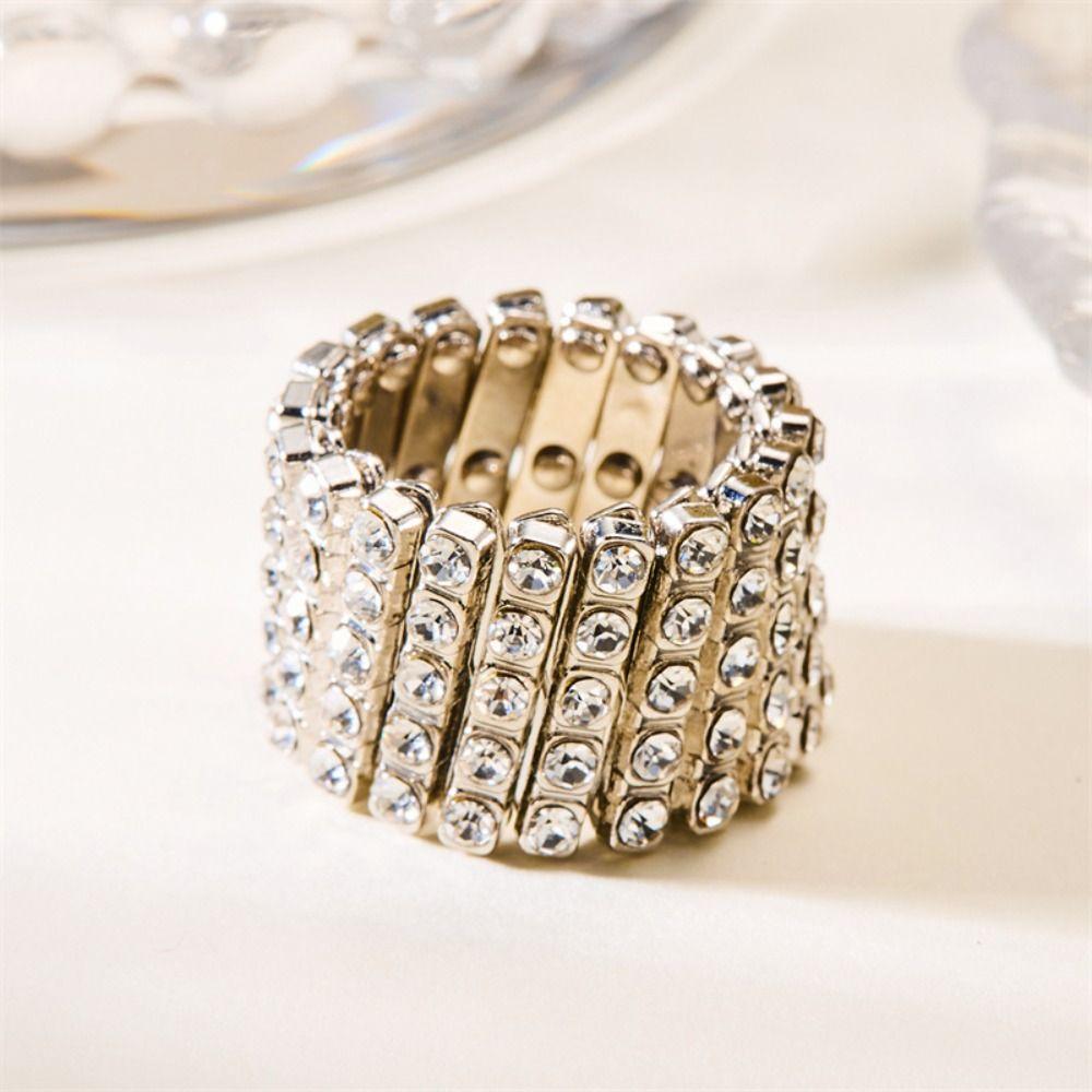 Crystal Bracelets 2 In 1 Ring Bracelet Stretchable Bangle Flexible Finger Buckle  Women