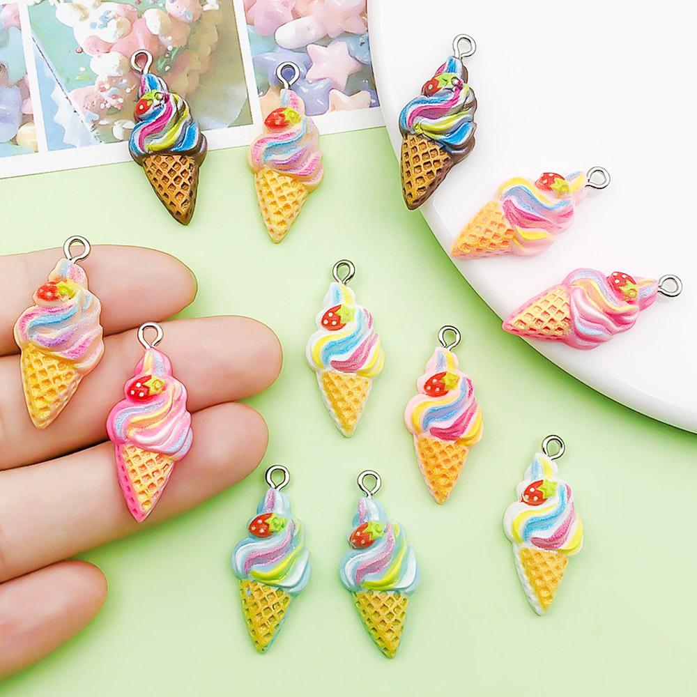 12-Color Resin Ice Cream Cone Charms for DIY Jewelry