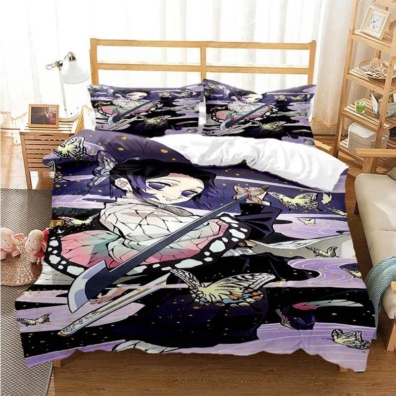 3D-tryckt Anime Demon Slayer Påslakan Nezuko Tanjirou Sängklädesset Dubbel Twin Full Queen King Vuxen Barn Täcke