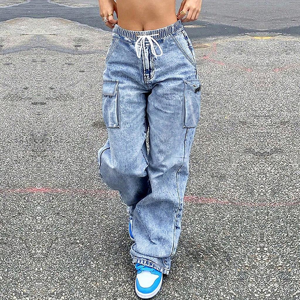 Womens Baggy Cargo Pants Streetwear Hip Hop Joggers Sweatpants  Casual Loose Wide Leg Trousers