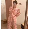 Long-Sleeved Trousers Two-Piece Set Of Imitation Silk Casual Cool Cartoon Printing Can Be Worn Outside Comfortable Pajamas Women