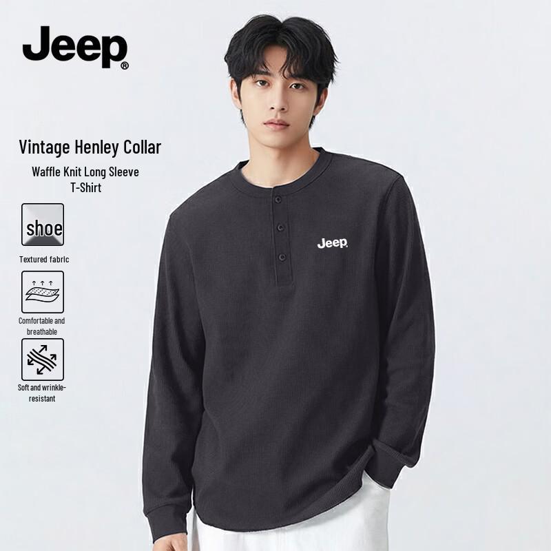 JEEP Men s Premium Waffle Knit Henley Long Sleeve T-Shirt 4XL