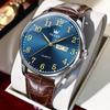 OLEVS Analog Quartz Day of the Business Brown Leather Popular Easy to Blue Dial Large Watch for Men Men's Watch, Date, Week, Men's Watch, Stylish,