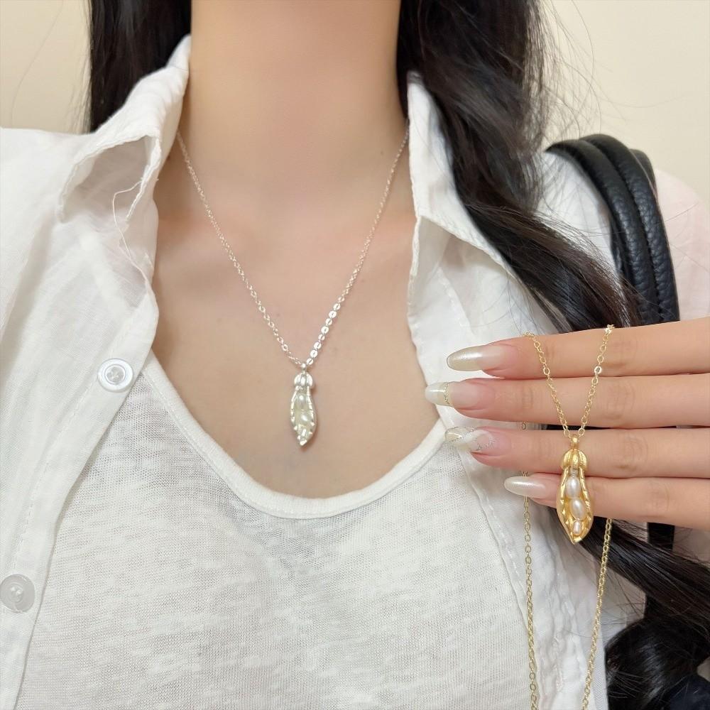 Copper Alloy Sweater Chain Gold Plated Pea Pearl Necklace Fashionable Peanut Pearl Necklace Women