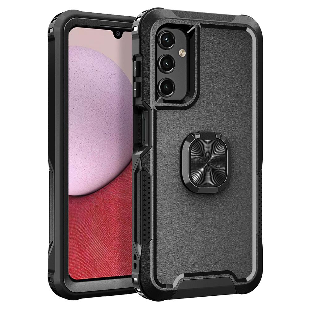 

For Samsung Galaxy A14 5G/A14 4G Kickstand Phone Case Plastic Silicone Rotatable Ring Holder Cell Phone Cover Black
