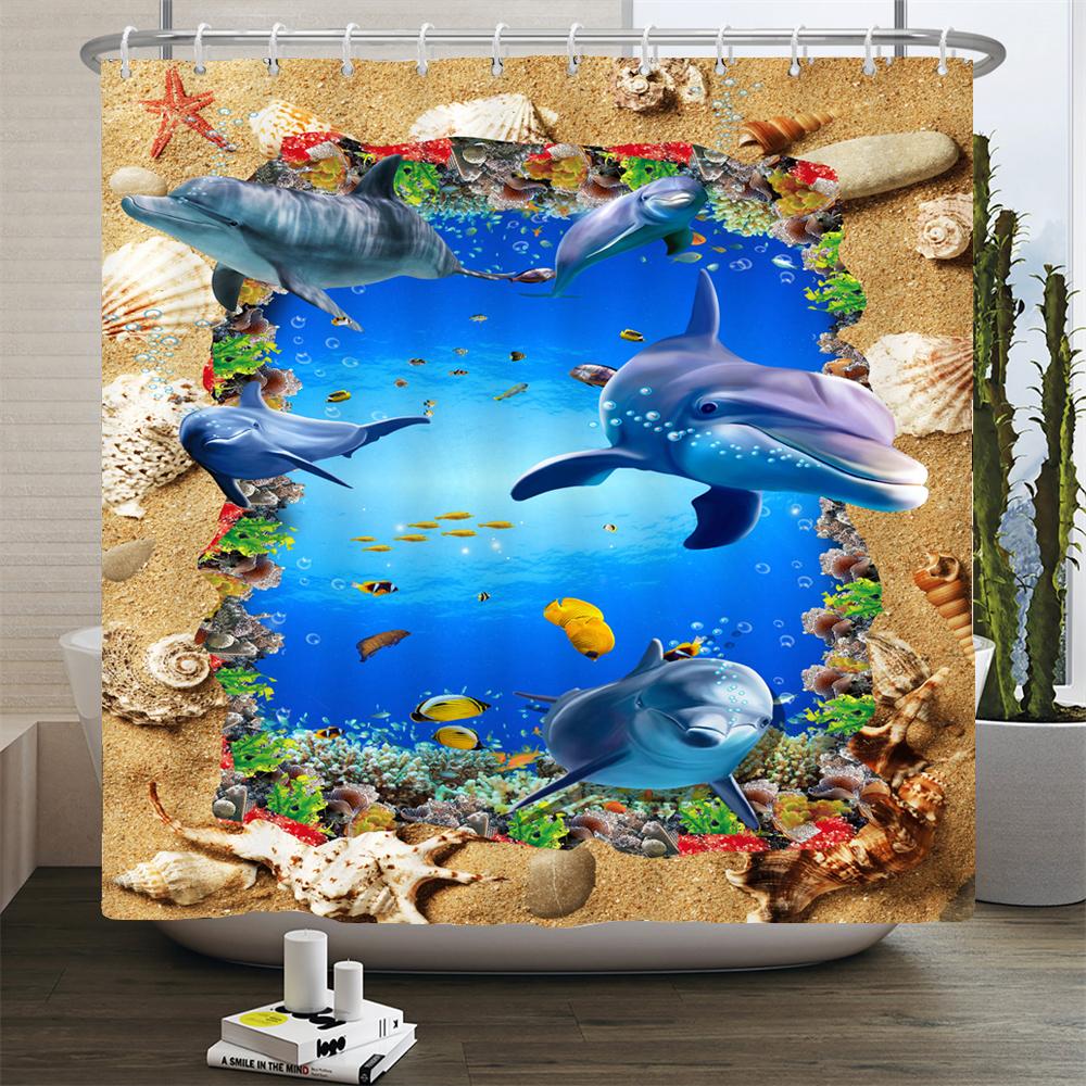Creative Shower Curtains Printed Ocean Turtle Waterproof Bathroom Curtain Home Decor Polyester Bath Shower Curtain With Hooks