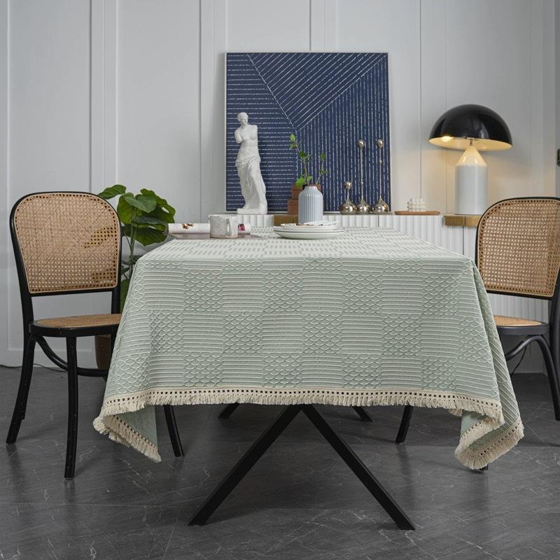 Country Woven Thickened Fringed Table Cloth Jacquard Fabric Rectangular Tablecloth Tablecloth Light Luxury High Sense
