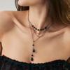 Dark Gothic Imitation Crystal Blood Drop Pendant Tassel Chain Multi-layer Choker Necklace for Women Hallowmas Party Jewelry Gift