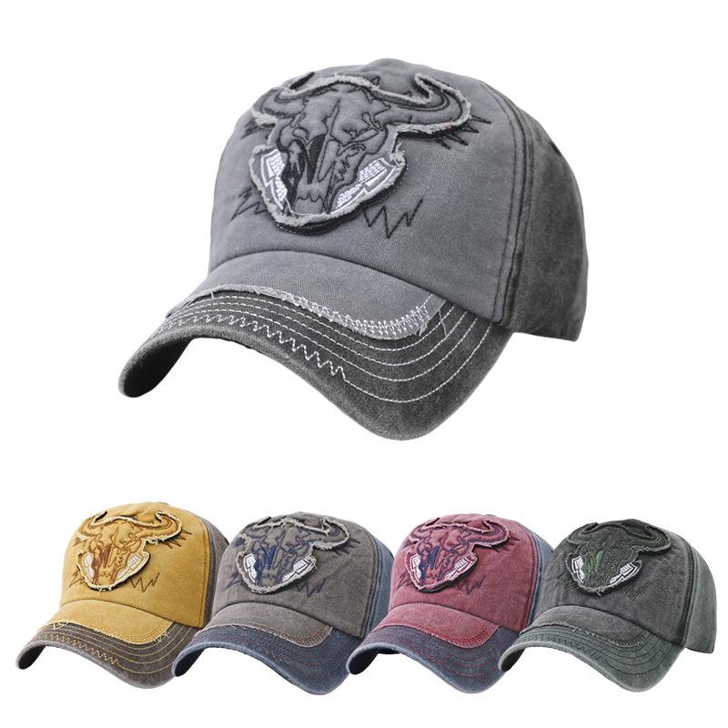 Bullhead personalized cap summer fishing visor men's and women's trend European and American washed sticker baseball cap hat