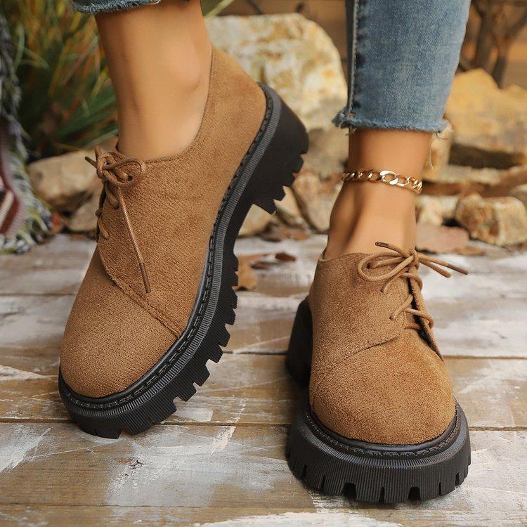 Mode Clasic Schnürschuhe Wildlederimitat Runde Pumps Schuhe Damen Vintage Mix Farbe Mittelhoch Einzelne Schuhe Frauen Heißer Verkauf Große Größe Slipper Mujer
