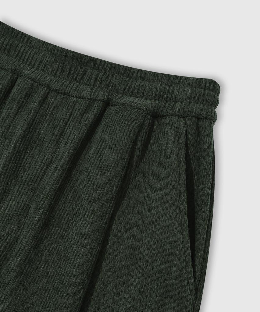 LEMAIN SECOND Single-Pleat Wide Corduroy Elastic Pants [Khaki]
