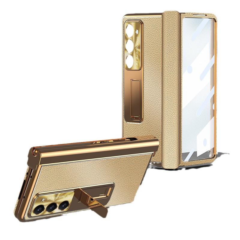 Magnetic Snap-on Case Galaxy Z Fold5 With Leather Texture Full Coverage Shockproof Kickstand Stylus Slot