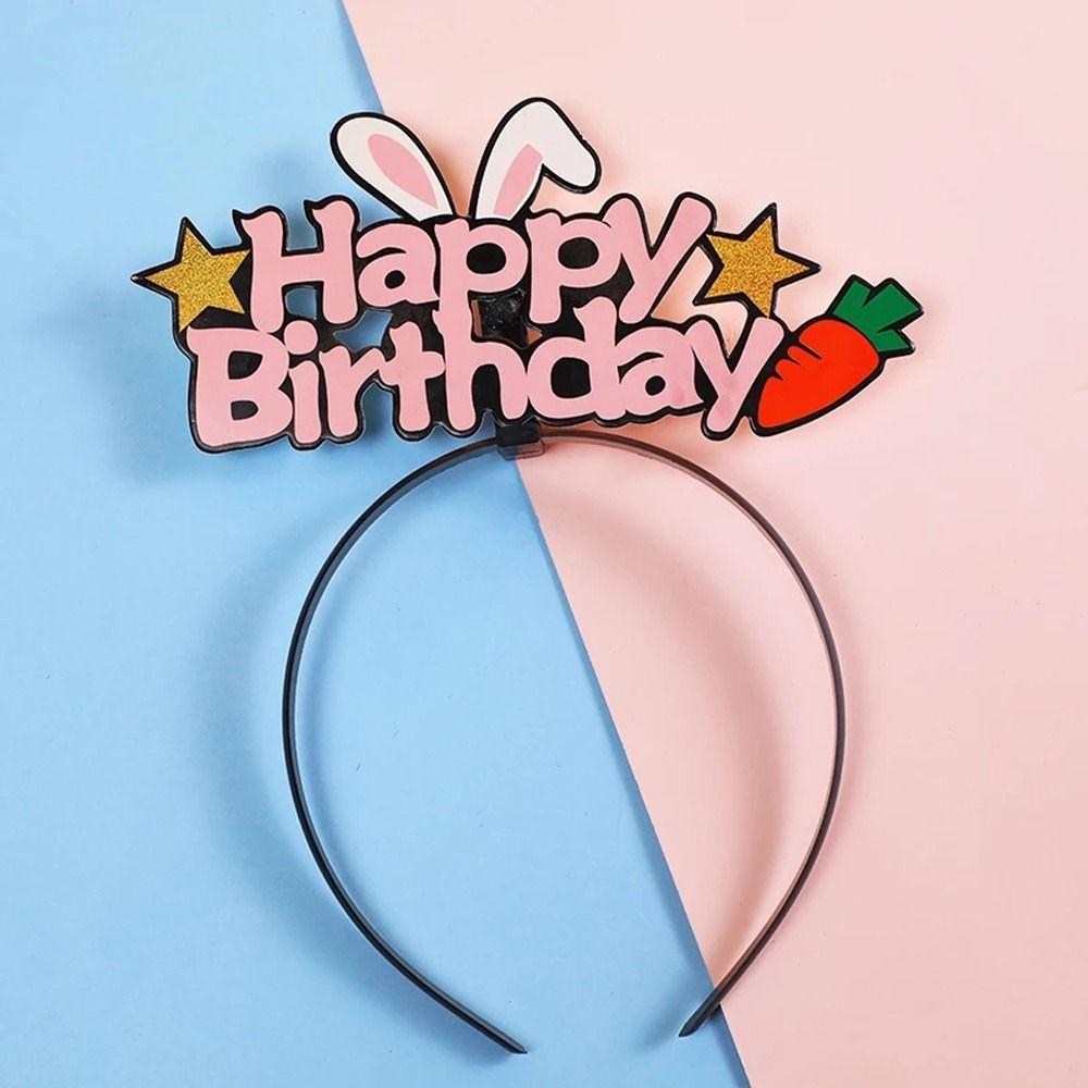 Rabbit Ear Stars Balloon Crown Luminous Hair Hoop Happy Birthday Headbands LED Light Headdress