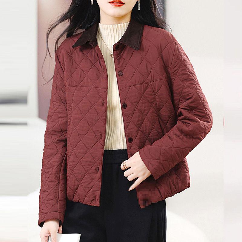 

Women s Lightweight Quilted Jacket - Short, Loose Fit, Casual Lapel, Diamond Pattern, Autumn/Winter 2025. XL (90-110 lbs)