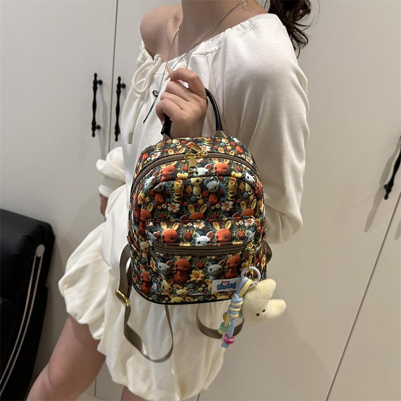 Cute Cotton Rabbit Bear Fox Shell Printed Student Casual Backpack With Pendant For Women