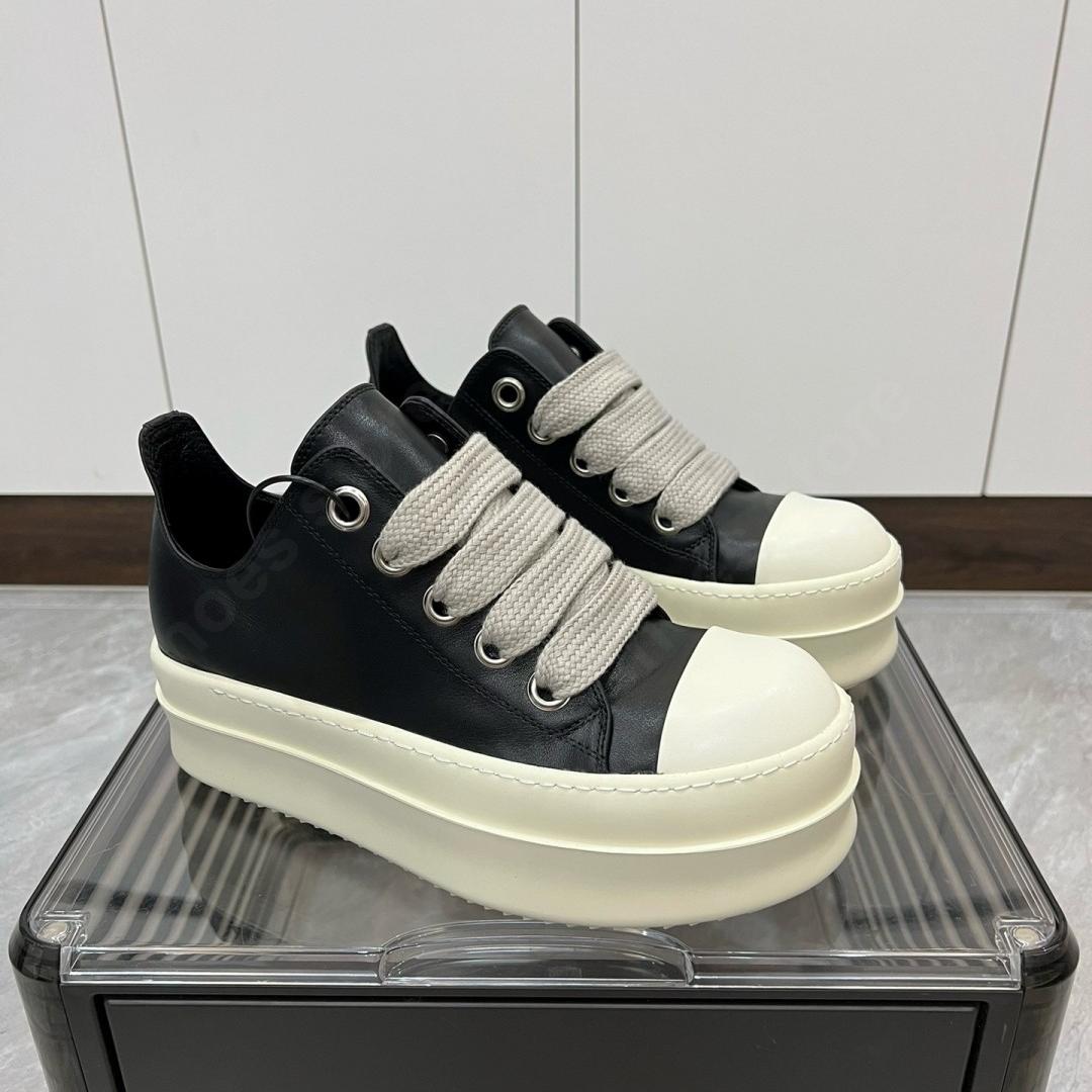 

Ro Роскошная мужская обувь Женские кроссовки Черная кожа Низкий верх Повседневная обувь Увеличенные шнурки 6 см Толстая подошва Туфли из коровьей кожи Плоские кроссовки 48 чёрный