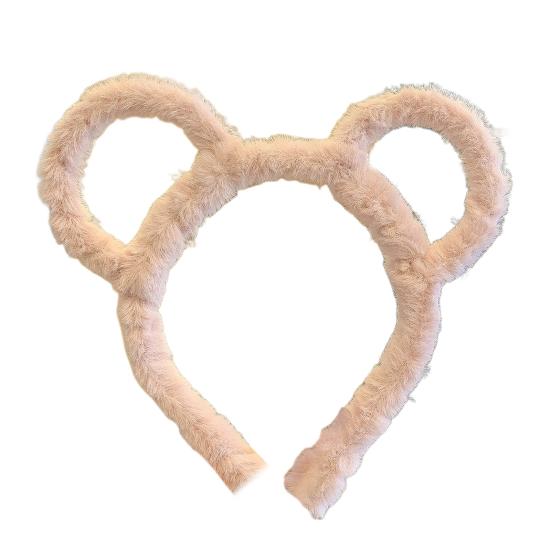 

Женская зимняя толстая плюшевая повязка на голову с круглыми медвежьими ушками, обруч для волос, эластичная конфета розовый