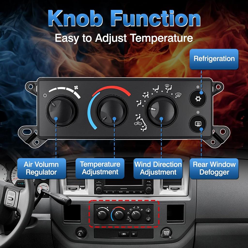 TOP-MAX A/C Heater Climate Control Panel Compatible with 2006-2008 Dodge Ram 1500 2500 3500 2008-2011 Dodge Dakota, Air Conditioning Control Module