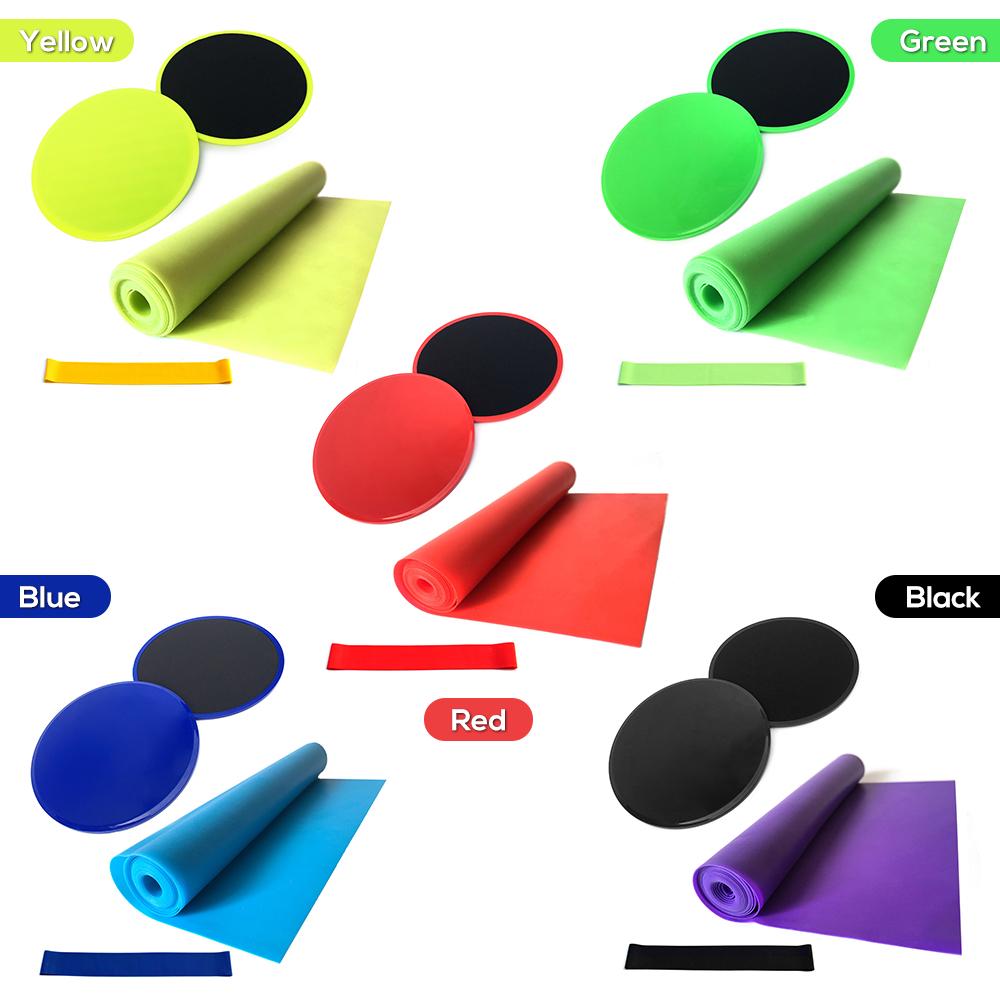 4pcs Yoga Equipment Set Discs Core Sliders Resistance Loop Band Exercise Latex Strap Perfect Abdominal Core Training