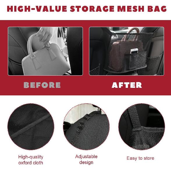 Car Net Pocket Handbag Holder, Driver Storage Netting Pouch Between Seats, Large Capacity Seat Back Organizer Mesh Pocket for Purses and Bags, Auto