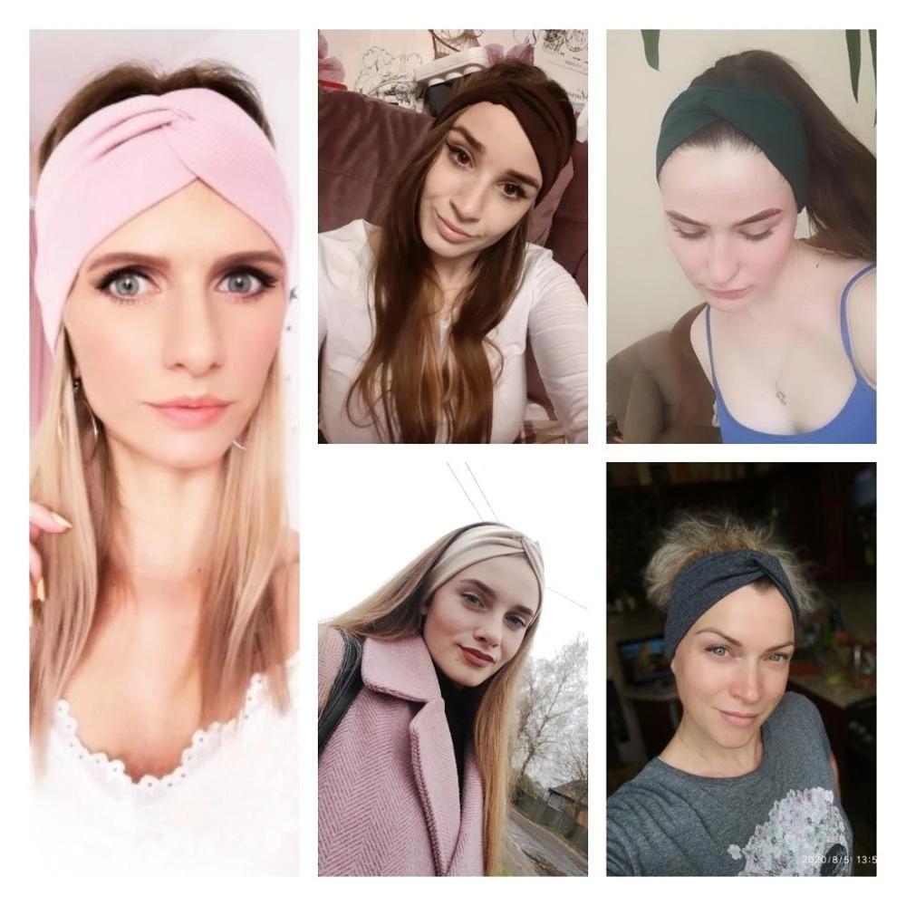 Women Girls Solid Hair Bands Knitted Cotton Headbands Vintage Cross Turban Bandage Bandanas HairBands Hair Accessories