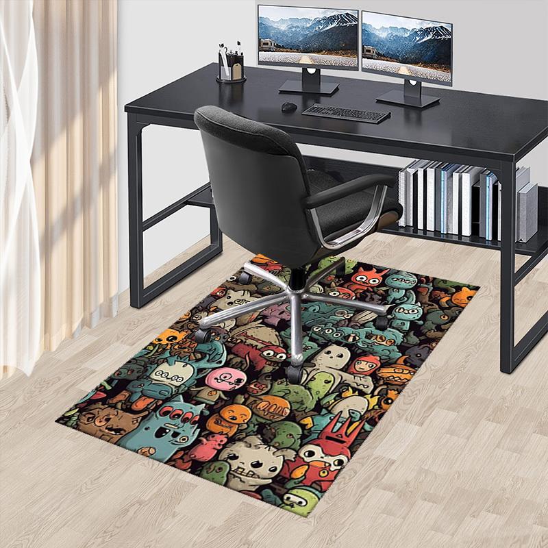 1pc Anime Cartoon Design Office Chair Mat - Cute Monsters and Creatures Decorative Rug for Home, Office, Living Room, Bedroom, Game Room - Non-Slip Ca