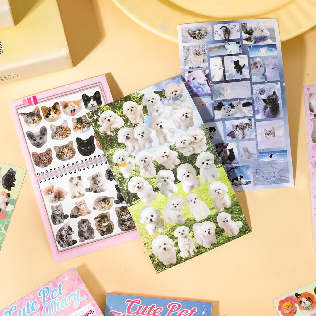 Cute PET Die Cut Stickers Book - 20/40 Sheets Cartoon Pet Theme Handmade Scrapbooking Material for Phone Stickers