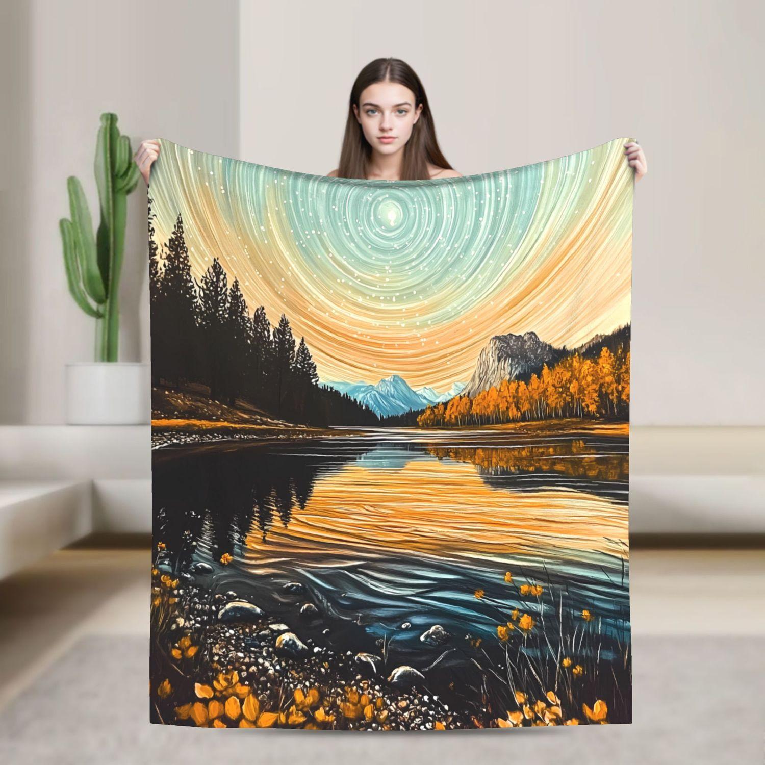 Landscape Paint Flannel Blanket - Soft Warm Cozy Sofa Decor Throw 70x100cm