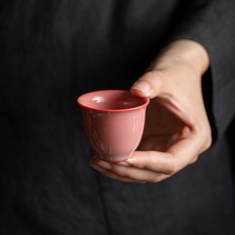 Pinkish Green Celadon over Red Clay Small Gongfu Tea Cup Handmade Chinese Ceramic for Women Collectors Gift