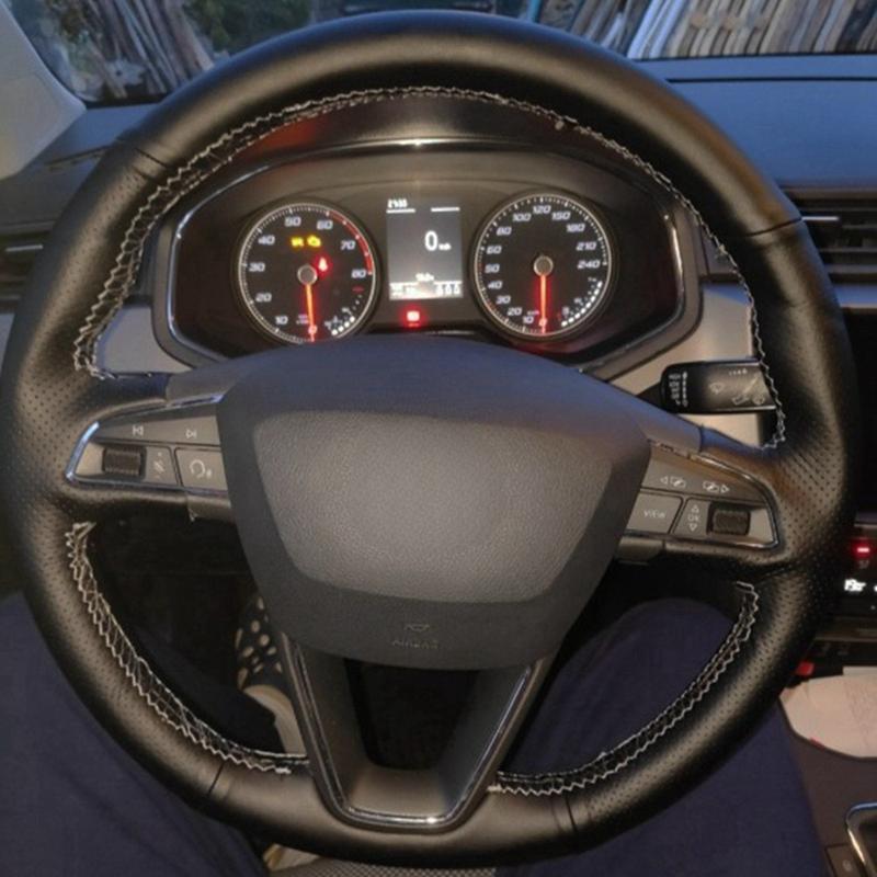 Car Steering Wheel Cover Black Artificial Leather For Seat Leon 5F Mk3 2013-2019 Ibiza 6J Tarraco Arona Ateca Alhambra