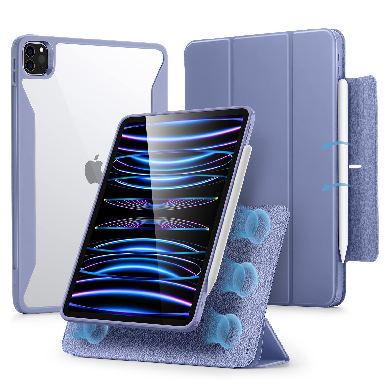 

Чехол для iPad Pro 11 дюймов ESR Generation с держателем для карандаша, съемным магнитным чехлом-подставкой, совместимым с серией Pencil 2 Rebound 360, фиолетовый фиолетовый