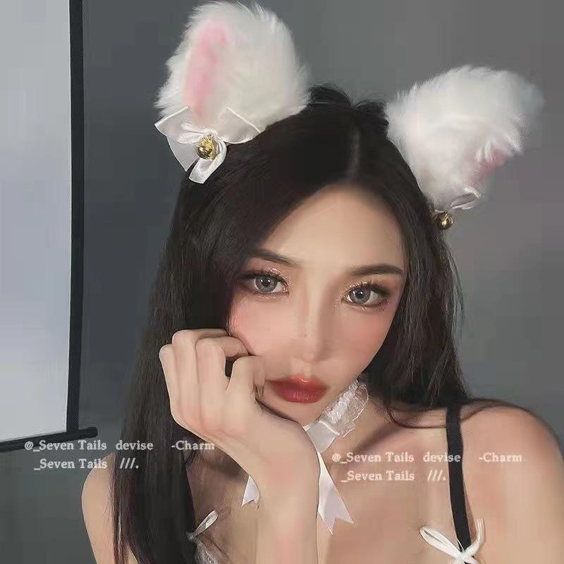 Fashion Fox Cat Ear Hair Band Popular Plush Cat Ear Headband Black White Soft Hairband with Bells Party Cosplay Hair Accessories