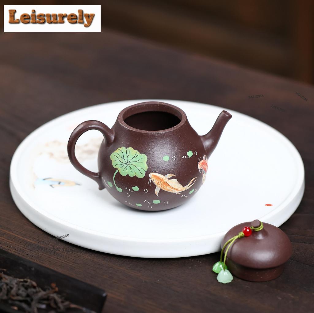 191ml Antique Yixing Purple Clay Teapots Handmade Fish Fun Autumn Water Pot Raw Ore Mud Tea Maker Kettle Zisha Tea Set Supplies