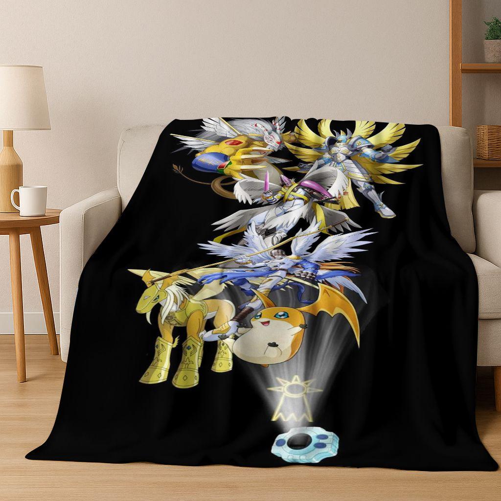 Retro Digimon Adventure Angewomon Agumon Cartoon Flannel Blanket,Cozy Soft Throw Blanket for Home Bedroom Bed Sofa Cover Kids