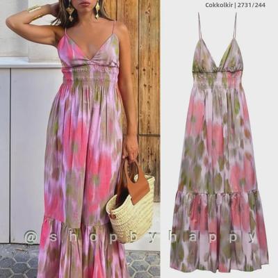 2023 Summer Women's Holiday Printed Midi Suspender Dress
