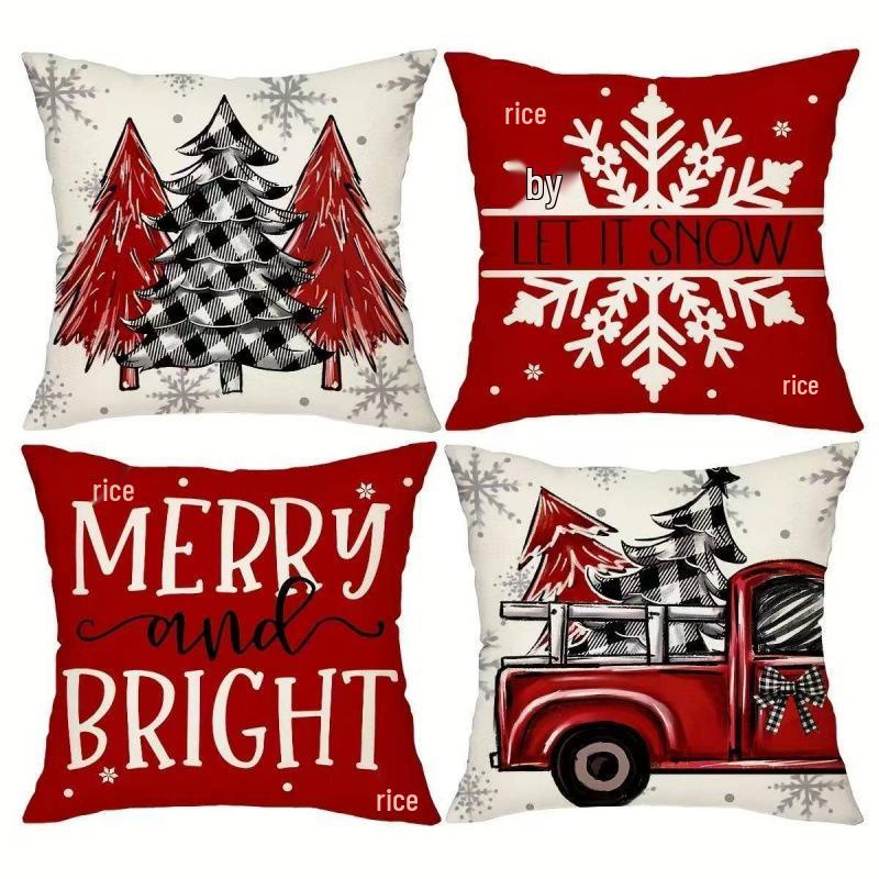 Christmas Linen Pillowcase: Home Sofa Decor & Car Lumbar Support Cushion Cover