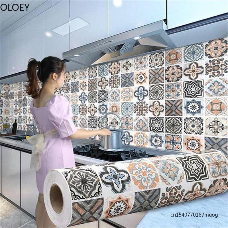 DIY Oil Proof Kitchen Furnitur Wall Stickers Self Adhesive Papel De Parede Bathroom Tile 3D Waterproof Vinyl Cabinet Wallpaper