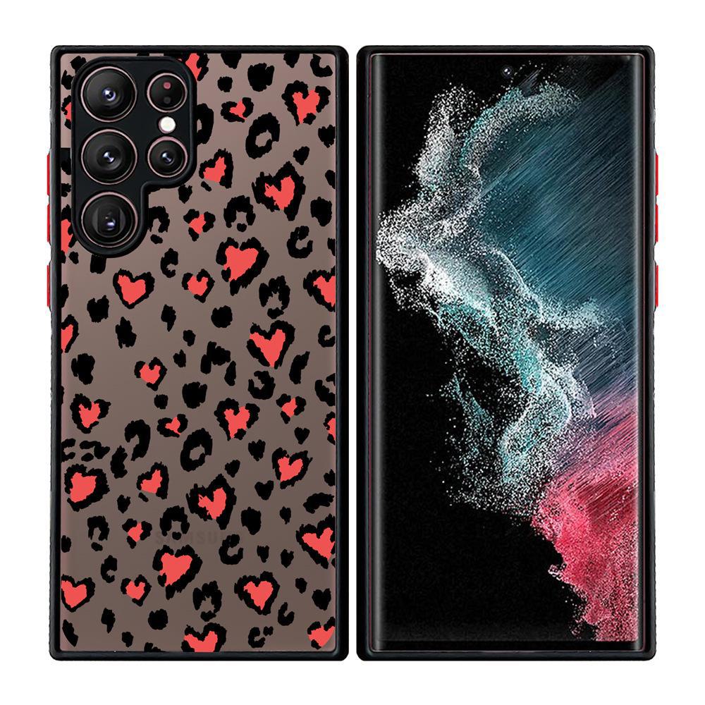 "Capa 2 em 1 para Celular com Estampa de Coração de Leopardo Pintado e Toque de Pele para Samsung S25 Ultra"