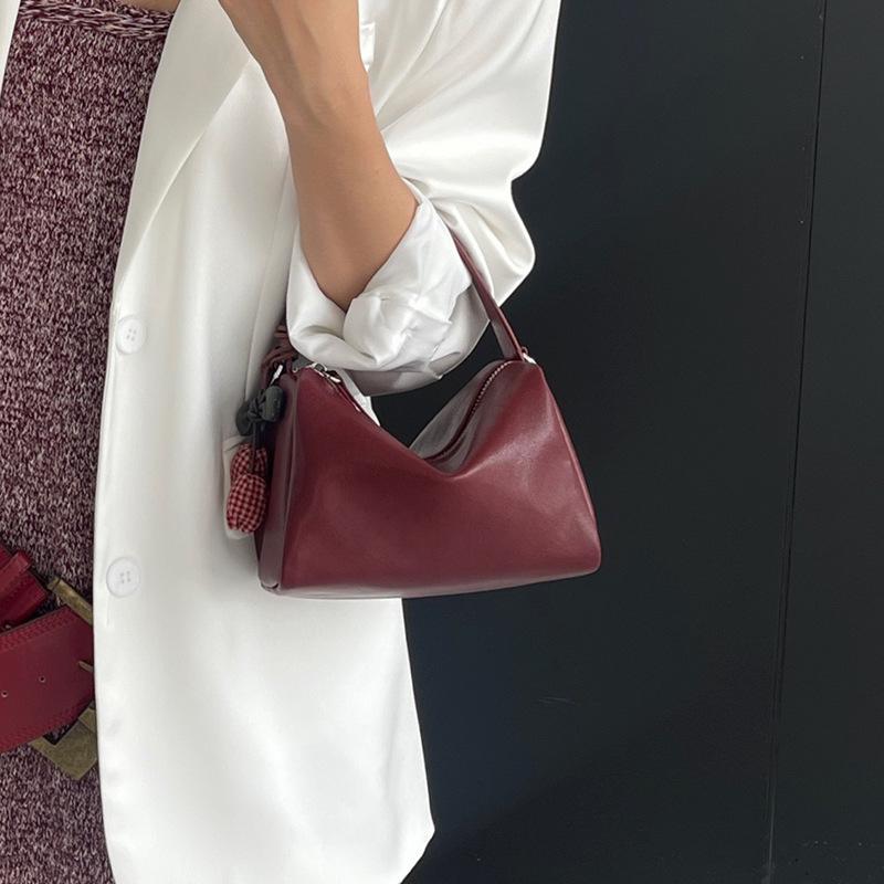 Large-capacity Genuine Leather Pillow Bag, Single-shoulder Crossbody Small Square Bag, Hand-held Lunch Box Bag