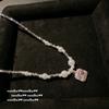 Flower Fairy Sugar Cube Gem Pearl Shredded Silver Necklace, Papalacha, Argyle Pink Flower Zircon Earrings