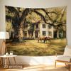 Rustic Vintage Mansion Tapestry Wall Hanging Polyester Home Decor Artwork Large Scene Tree and House Photo Print for Bedroom Liv