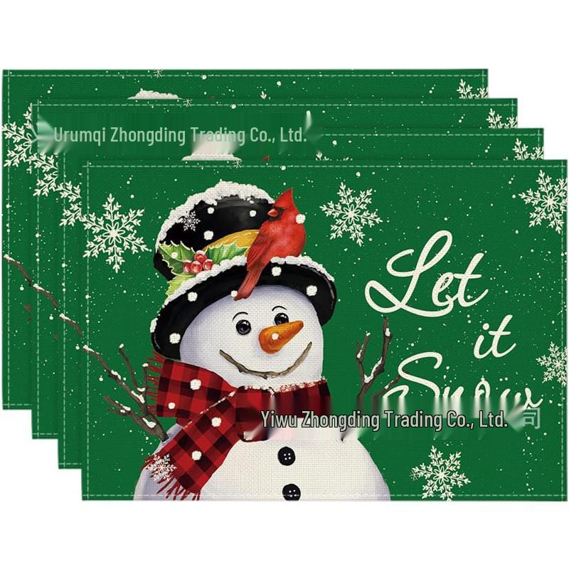 New Christmas Placemat: Pine Tree & Snowman Print, Linen, Heat-Resistant Winter Table Decor