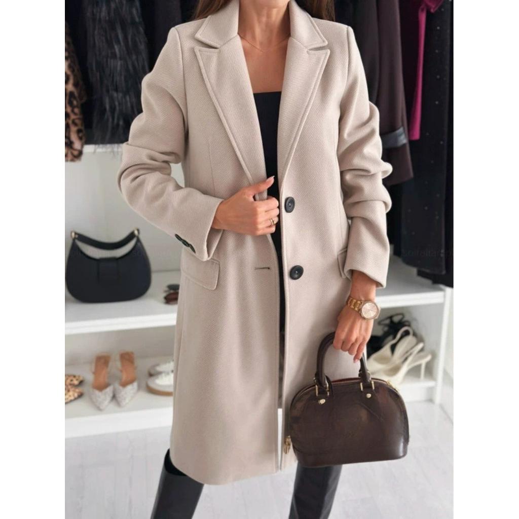 Spring and Autumn Simple Long-sleeved Solid Color Single-breasted Woolen Coat Women's Clothing
