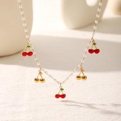 Collier Tendance Y2K Cœur Cerise Perle pour Femmes – Chaîne Clavicule d'Été