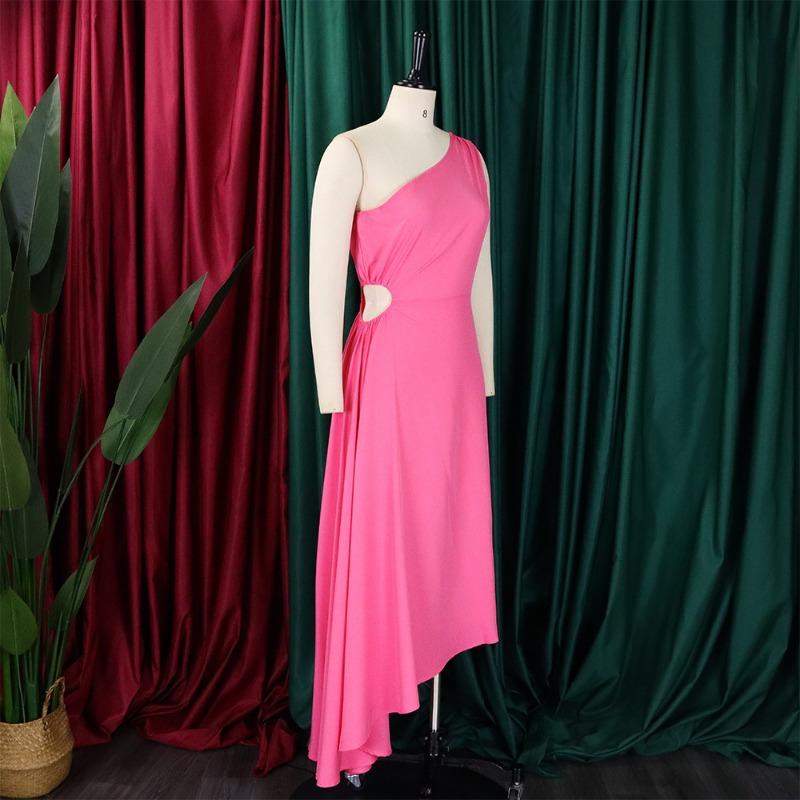 Solid Color One Shoulder Cutout Irregular High Waist Plus Size Sexy Long Dress For Women