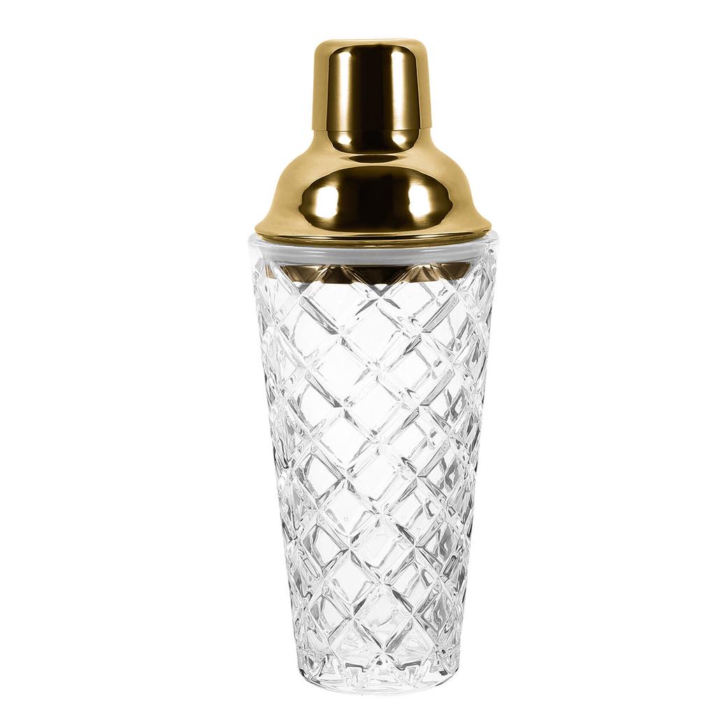 Luxury Glass Cocktail Shaker Martini Mocktail Making Set with Leakproof Metallic Steel Lid Strainer for Home Use Bar Cart Gadget