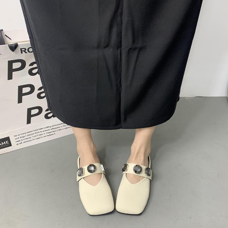 Fashion Baotou Semi-slippers Women's Summer New Flat Square Toe Pumps Women's Sequined Mary Jane Women's Shoes