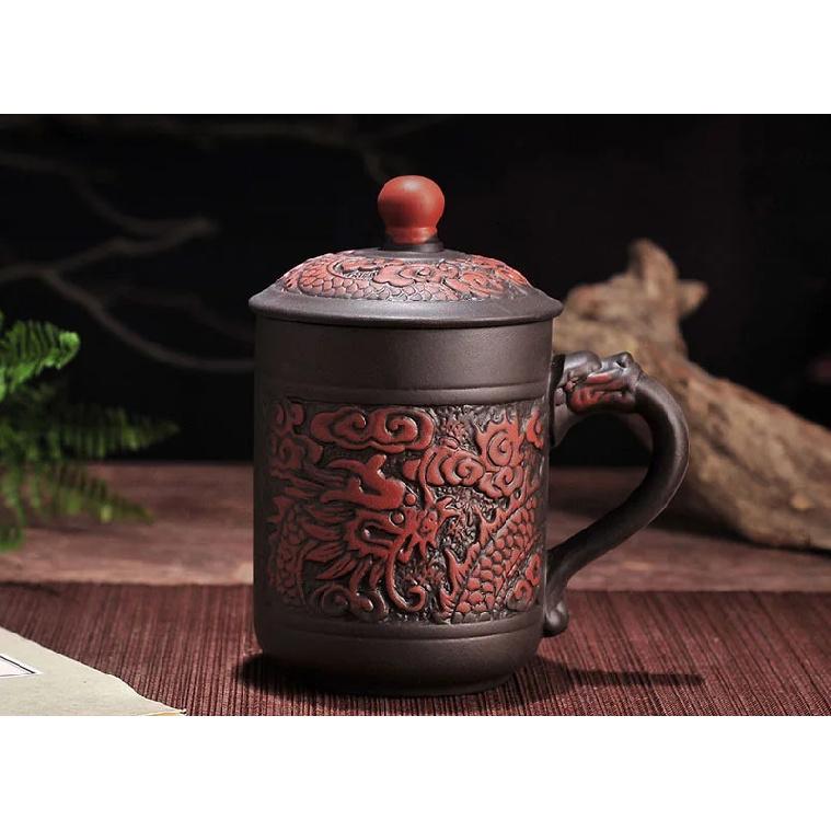 420ml Antieke draak en feniks mokken Paars klei Thee Mok Mok,Koffie Puerh Thee Mokken kantoor Beker Drinkgerei